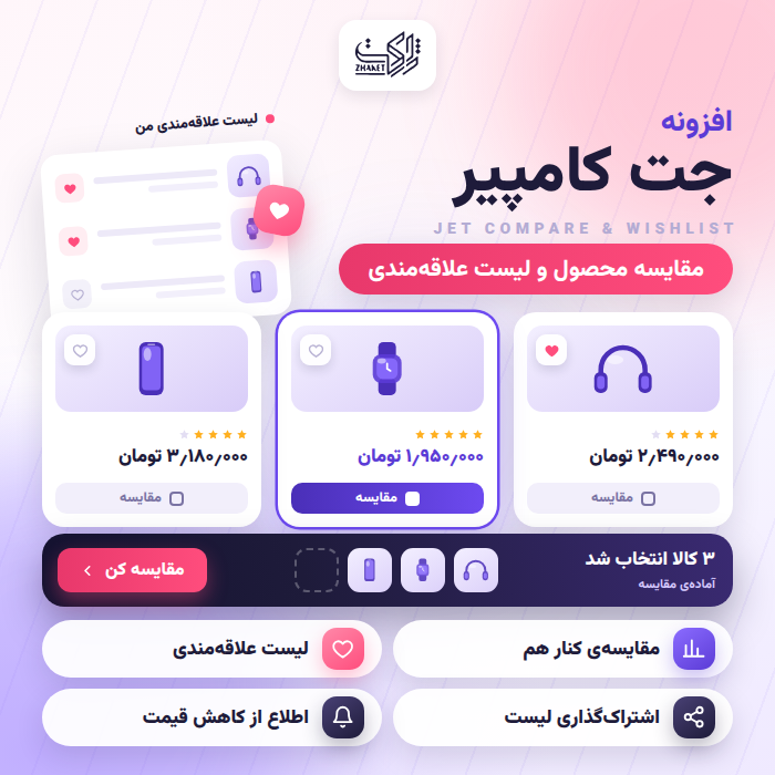 افزونه مقایسه محصولات ووکامرس جت | پلاگین JetCompareWishlist