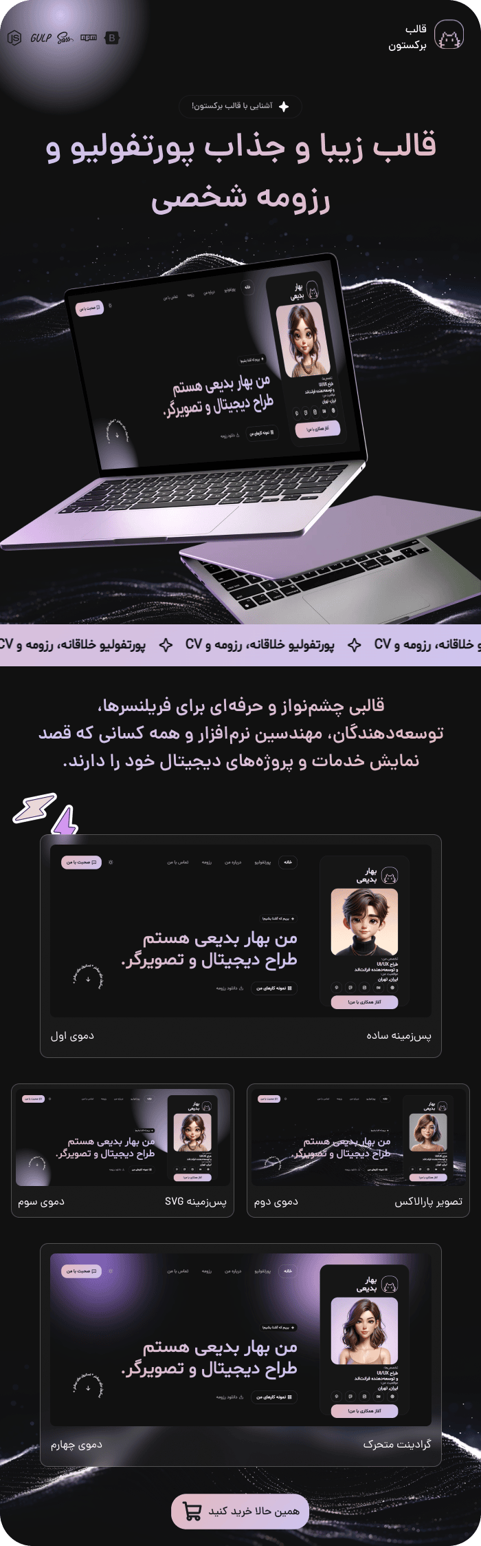 قالب HTML رزومه و پورتفولیو برکستون (Braxton)